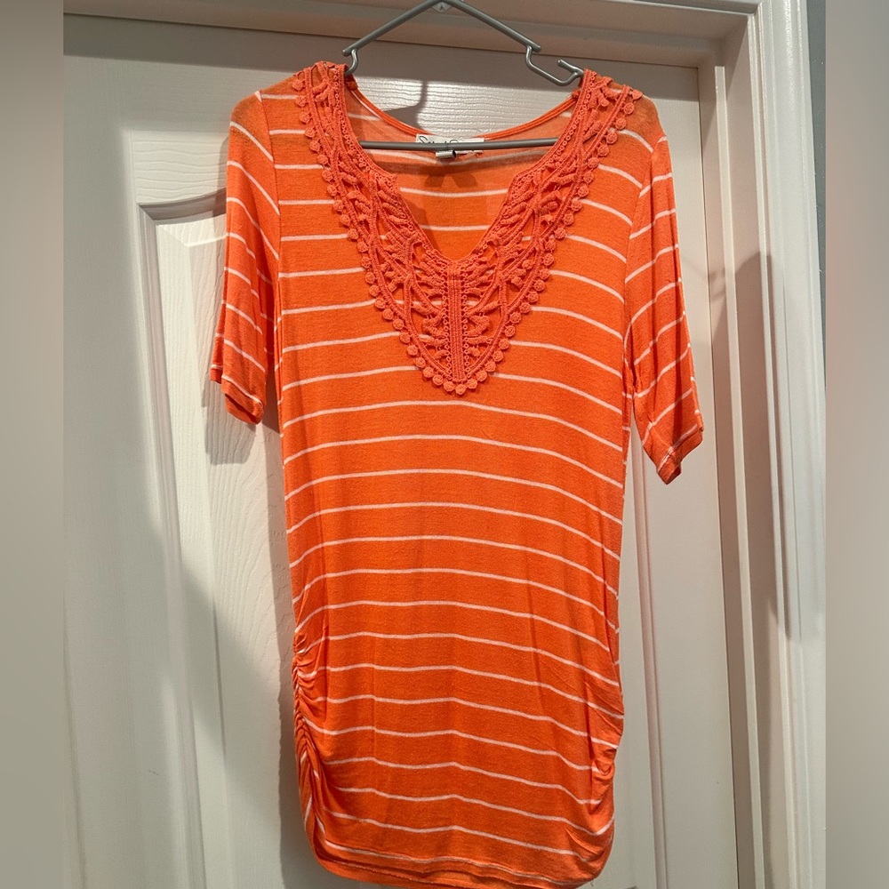 Orange Striped Women's Top- French Sunday- Size- M